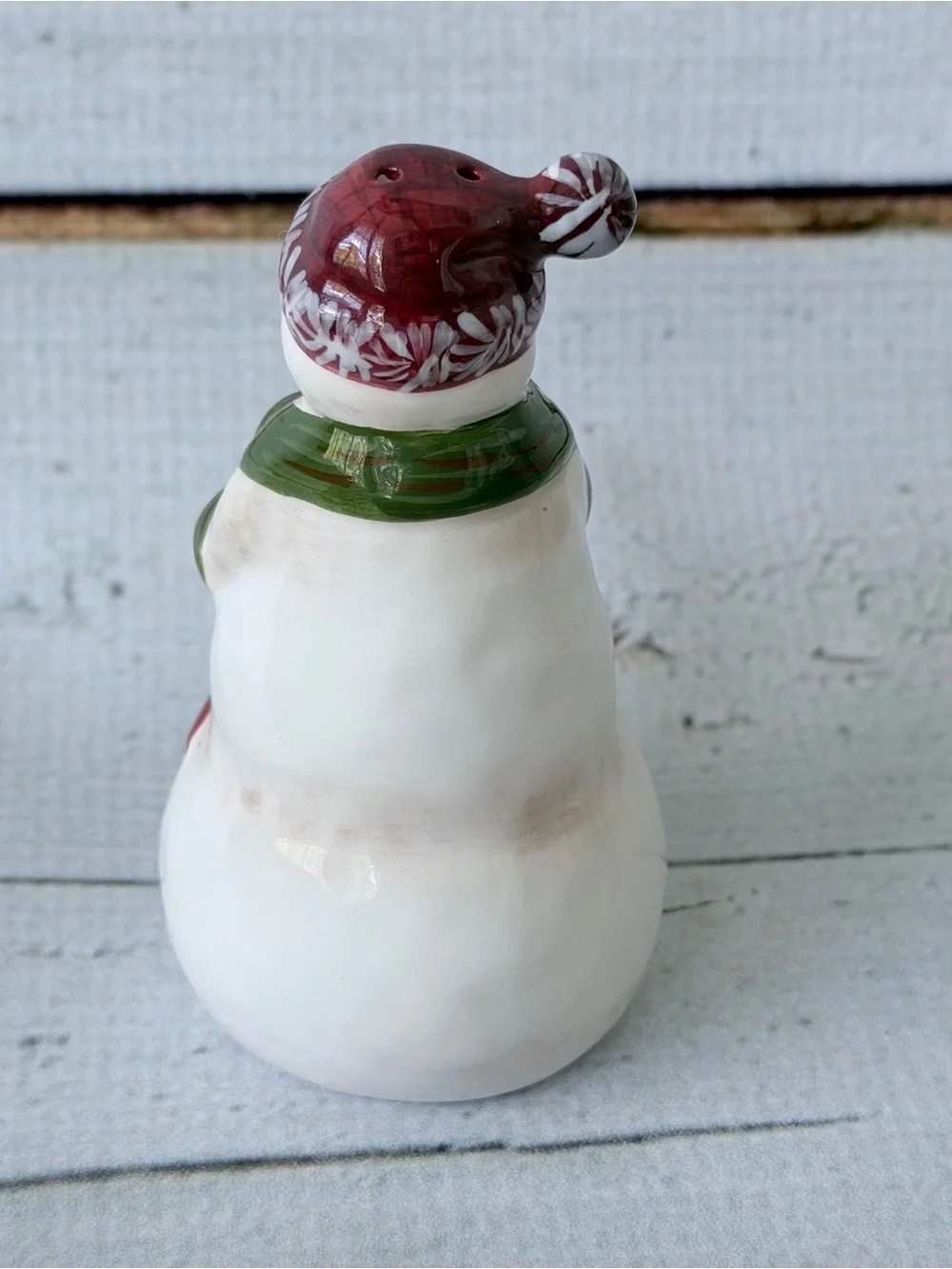 Vintage Ceramic Snowman Christmas Salt & Pepper Shakers Set with Base Tray